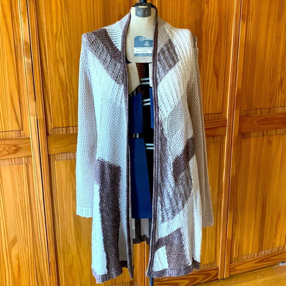 Knee length crotcheted cardigan, NWT